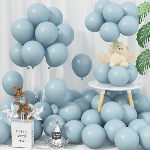 Jobkoo Blue Balloons 5 Inch, 60Pcs Small Pale Muted Blue Aqua Balloon 5'' Mini Matte Dusty Retro Powder Light Blue Helium Latex Balloons for Birthday Boho Baby Shower Bachelorette Party Decorations