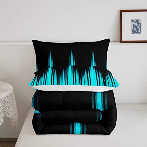 Image of Feelyou Turquoise Teal Blue and Dark Comforter Set Vintage Ombre Comforter Gradient Dark Simple Style Bedding Set Breathable Duvet Set Room Decor Quilt Set Full Size