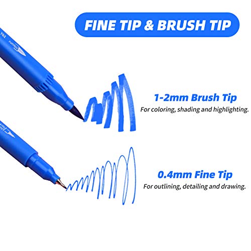 Aibecy 60 cores caneta marcador de pintura 0,4 mm ponta fina e ponta de pincel marca-texto 1-2 mm pa