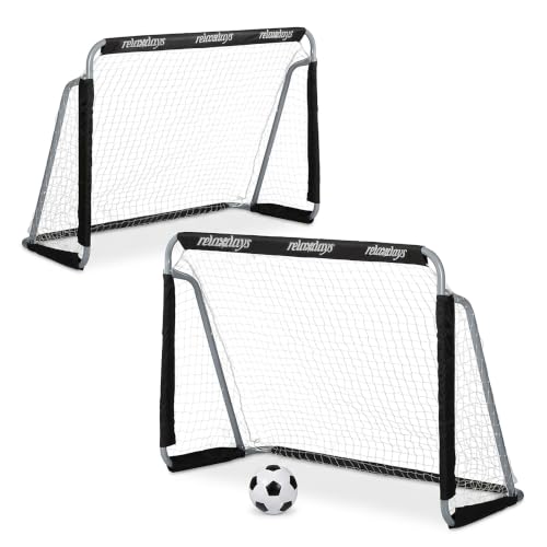 Relaxdays Fußballtor Garten, 2er Set, Kinder & Erwachsene, HBT: 110 x 150 x 75 cm, Metall, stabile Tore Fußball, schwarz