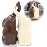 White and Brown Elephant Pair Statues with Trunk Up - Poly Stone Elephant Decor Figurines - Russian