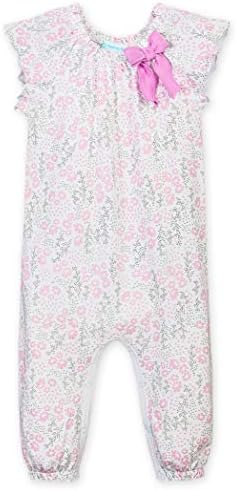 Bow Romper for Baby Girl | Peruvian Pima Cotton Baby & Toddler One-Piece,Allie Floral on White, (Short Sleeve) 12-18 Months