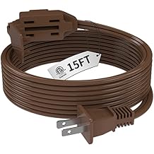 PLUGTUL Indoor Brown Extension Cord 15 Feet, 3-Outlet Household Extension Cord, 2 Prong, 16 Gauge, 3 Polarized Outlets with Safety Cap Protect for Home Office, 16/2 SPT-2 ETL Listed
