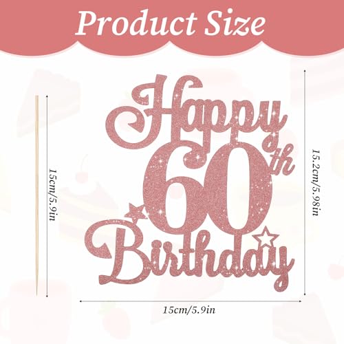 ZEYIYER 60th Cake Toppers, 60th Happy Birthday Cake Decoration for Women Ladies, 60 Years Old Cake Pick for Party Supplies (Rose Gold) - Image 6