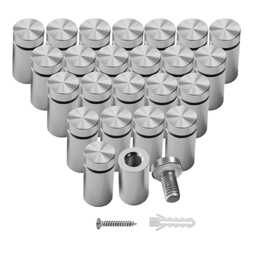 24 Pack Sign Standoff Screws 1/2" x 1" Stainless Steel Stand Offs Wall Mounts Advertising Screw Hardware for Acrylic Signs, Silver Standoffs