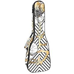 Housse de transport pour ukulélé à motif floral doré cerise sur un noir géométrique pour concert soprano avec bretelles… - Les Beatles, Paul McCartney, John Lennon, RIngo Starr, George Harrison