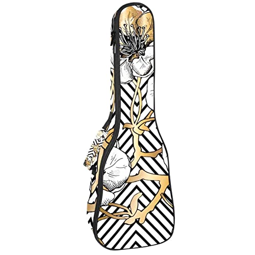 Housse de transport pour ukulélé à motif floral doré cerise sur un noir géométrique pour concert soprano avec bretelles… - Les Beatles, Paul McCartney, John Lennon, RIngo Starr, George Harrison Housse de transport pour ukulélé à motif floral doré cerise sur un noir géométrique pour concert soprano avec bretelles…