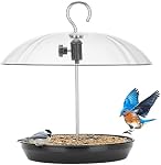 Kingsyard Adjustable Platform Wild Bird Feeder for Fruit, Seed or Mealworms, Dome Top Seed and Bluebird Feeder, Black