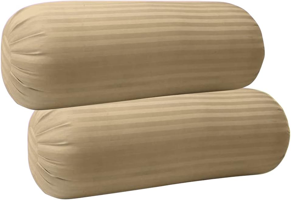 Trance Home Linen 100% Cotton 16x32 inch 200TC Striped Bolster Cover | Round Bed Side Long Bolster Pillow Cover to fit 24" Length 9" Dia | Pack of 2 Bolster Cover only (16x32 inch,Brown Grey)
