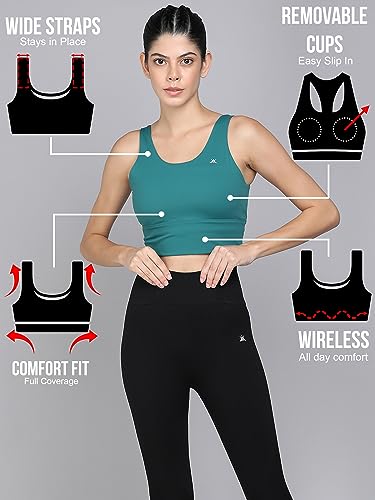 Image of Kobo Medium Impact Slip on Everyday Sports Bra for Women - Lightly-Padded, Non-Wired & High Coverage | Lined Cups with Removable Inserts (Imported)