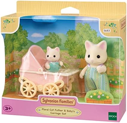 Sylvanian Families EPOCH Çiçekli Kedi Baba Ve Bebek Arabası Seti, Oyuncak - Görsel 4