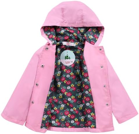 LZH Girl Baby Kid Waterproof Hooded Coat Jacket Outwear Suit Raincoat Hoodies with Pants Pink 3T(For Age 2-3Y) - 2