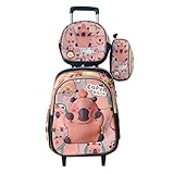 Kit Mochila Capybara em 3D com Rodinhas + Lancheira Térmica + Estojo Escolar Infantil em Alto Relevo