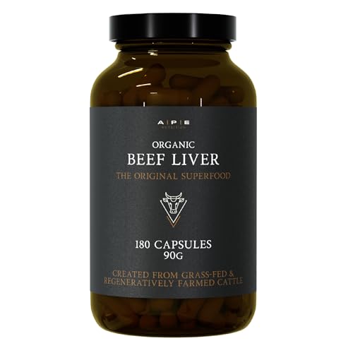 APE Nutrition Organic Beef Liver | 180 Capsules | 100% Grass Fed Desiccated Organs Premium Ancestral Supplement | No Antibiotics Hormones or GMOs