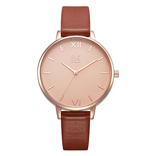 Women Watches Leather Band Luxury Quartz Watches Girls Ladies Wristwatch Relogio Feminino (0039 Brown)