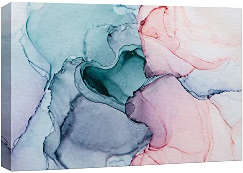 wall26 Canvas Print Wall Art Teal, Pink, Purple & Blue Watercolor Ink Blots Abstract Shapes Digital Art Modern Art Bohemian Colorful Multicolor Ultra for Living Room, Bedroom, Office - 24"x36"