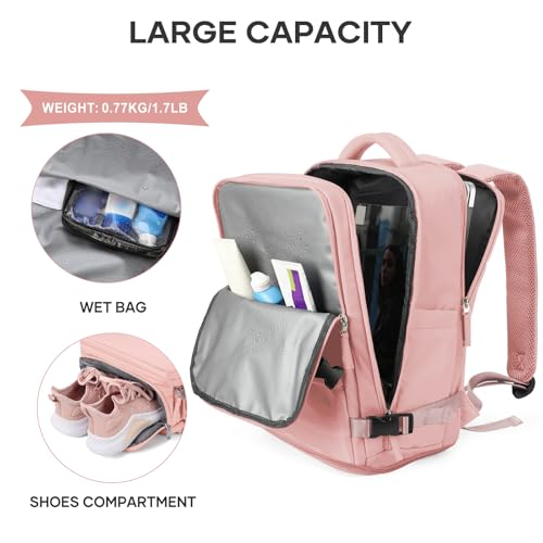 Image of coowoz Large Travel Backpack For Women Men,Carry On Backpack,Hiking Backpack Waterproof Outdoor Sports Rucksack Casual Daypack Travel Essentials Pink
