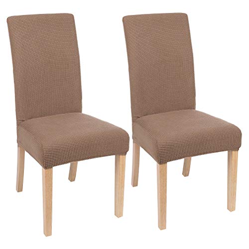 smiry Chair Covers for Dining Room, Stretch Jacquard Dining Room Chair Covers, Removable Washable Parsons Chair Slipcovers Set of 2, Camel