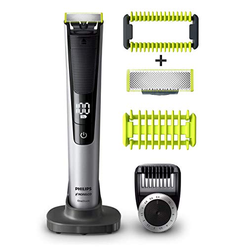 Philip Norelco OneBlade Pro Kit, Hybrid Electric Trimmer and Shaver with Charging Stand and Precision Comb, QP6520 + OneBlade Body Kit, 3 pieces, QP610, Black 4.0 Count