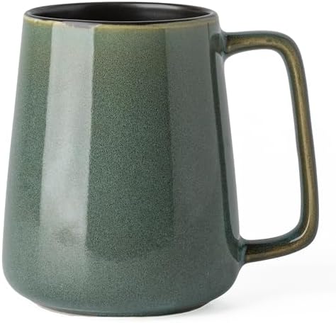 TaoTaojarvie Ceramic Coffee mugs, 24 oz, Extra Large Mugs, Big Tea Cups, Pottery and Large Handle, Hand-painted Mugs, Wide Bottom Coffee Mug for Office and Home, Microwave and Dishwasher Safe. (Green)