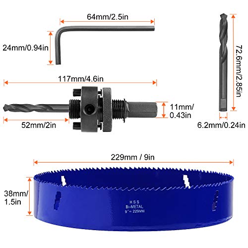LANIAKEA 9-Inch Bi-Metal Hole Saw 229MM M42 Annular Hole Cutter HSS Variable Tooth Pitch Holesaw Set with Arbor Blue for Home DIYer - Thumbnail 2