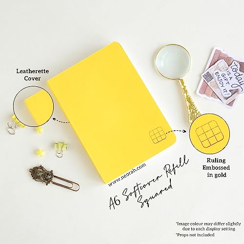 Image of NEORAH -A6 Checked Notebook (Square Ruling) SOFT COVER Organiser REFILL | 110 GSM | 160 pages (Size 14.8 cm x 10.5 cm) Planner Journaling Writing Note Taking Diary,Travellers Journal- Yellow