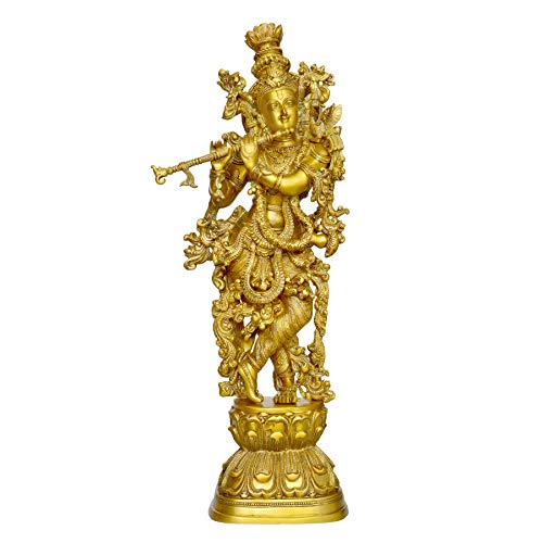 Image of AONA Brass Krishna Big Size Idol Statue Sculpture Height 29 inches, Religious