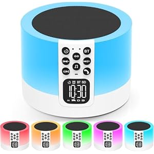 Night Light Bluetooth Speaker Alarm Clock, Sound Machine with White Noise, Touch Bedside Lamp for Bedroom, Dimmable Warm Light, RGB Color Changing, Best Gifts for 10-15 Year Old Teenage Boys Girls