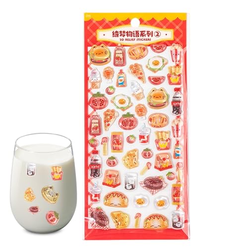 Lindas Pegatinas Transparentes 3D Con Temática Alimentaria - Pegatinas De PVC En Relieve Kawaii | Calcomanías Autoadhesivas Para Diarios, Agendas, Teléfonos, Botellas De Agua Y Manualidades De Bricola
