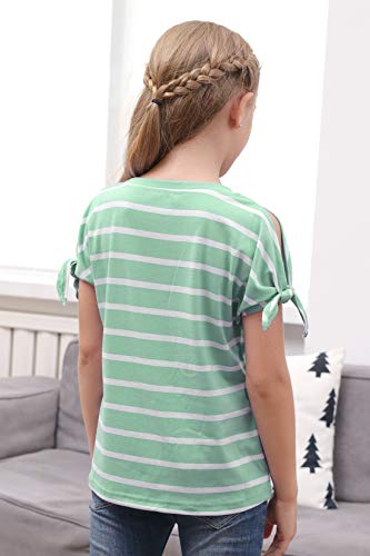 Image of GORLYA Girls Slit Sleeve Tie Knot Cuff Knit Tunic Top 4-14Y | Seamless knit, cold shoulder slit sleeves with tie-knot cuffs, solid & stripe options, ideal for school and casual outings.