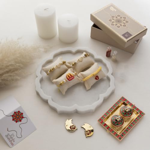 Image of Premium Handmade Designer Rakhi Set for Brother and Bhabhi Adjustable Couple Rakhi with Roli Chawal & Nariyal