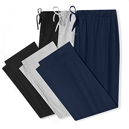 U2SKIIN 3 Pack Mens Pajama Pants Soft Lightweight Lounge Pant with Pockets Sleep Pj Bottoms for Men (Black+Navy+Light Grey Mel. L)