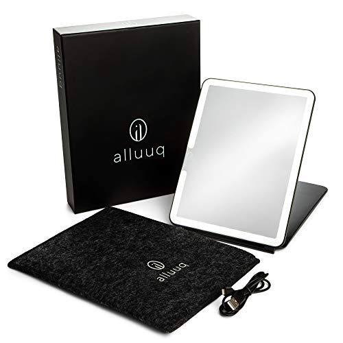 Alluuq, Lighted Travel Makeup Mirror, FELT CARRY BAG, Black, LED Makeup Mirror