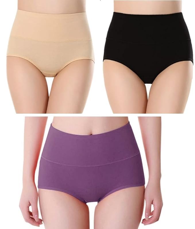renowned Women's High Waisted Cotton Underwear Ladies Soft Briefs Panties l Women Antibacterial Cotton Hipster Panty l Women's Seamless High - Rise Panties Hipster (Pack of 3)-picture-28