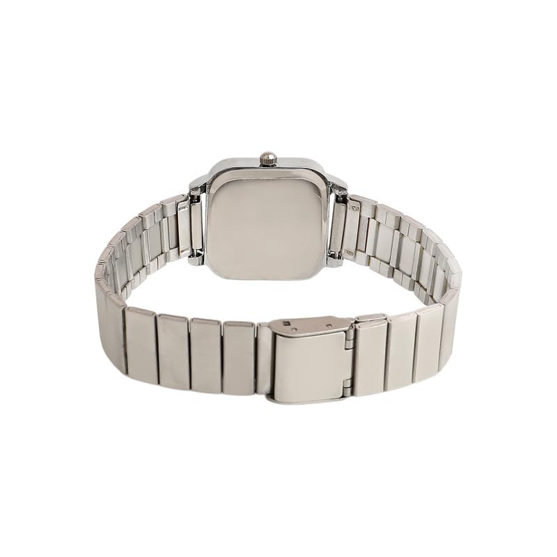 Image of Haute Sauce Women's The Downtown Chain Square Watch | Silver Stainless Steel Strap | Metallic Silver Dial | One-Size | Foldover Closure | Quartz | Battery | Wrist Belt Watch for Female and Girls