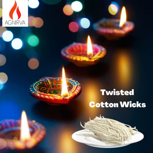 Image of AGNIRVA Hand-Made Colored Long Twisted Pure Cotton Wicks Navratri Special Lambi Diya Batti Jyot Wick Deepam Vattulu Long Cotton Wicks for Puja Aarti Rui Batti (Pack of 200 Wick, 100 x 2)