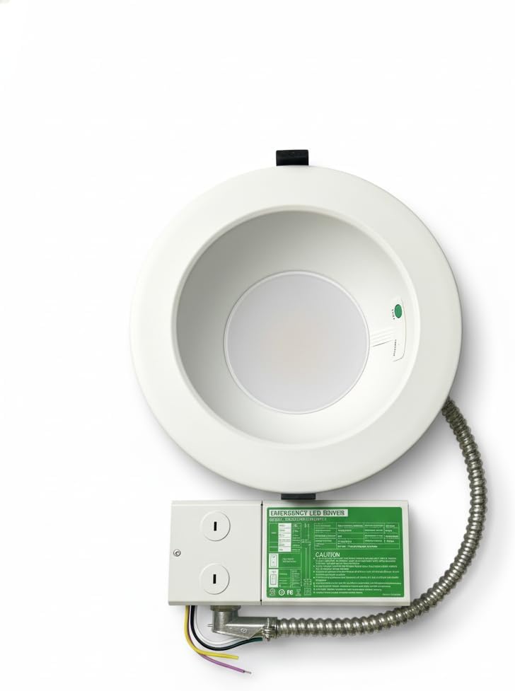 E2 LIGHTING 6 Inch LED Recessed Downlight w/Emergency Battery, 8W–16W & 3 CCT Tunable 30K/40K/50K, Dimmable Commercial Ceiling Light Fixture, 800–1600 Lumens, 120–277V