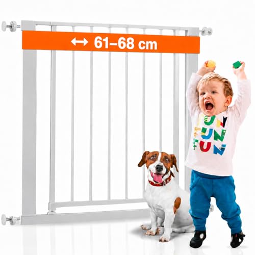 ALMAR Baby Barrera de Seguridad 61 68cm Blanco | Facil Montaje sin Tornillos para Puertas, Pasillos o Escalera para Niños o Mascotas | Valla Blanca con Sitema de Cierre Automático Giro Ambos Lados