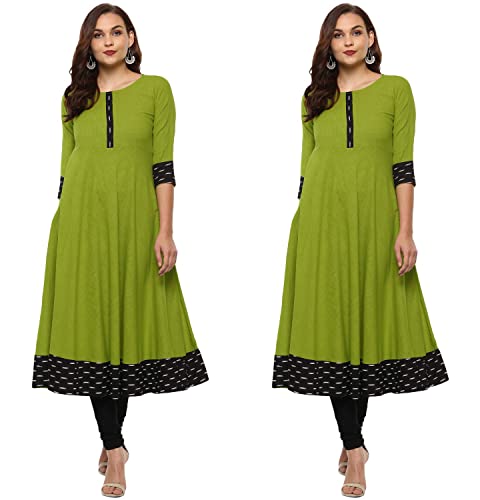 Image of NATEK Cotton Anarkali Printed Border Kurtis for Women Combo Pack of 2