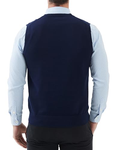 Kallspin Men's Pure Cotton Sweater Vest V Neck Regular Fit Knit Sleeveless Pullover Sweater3