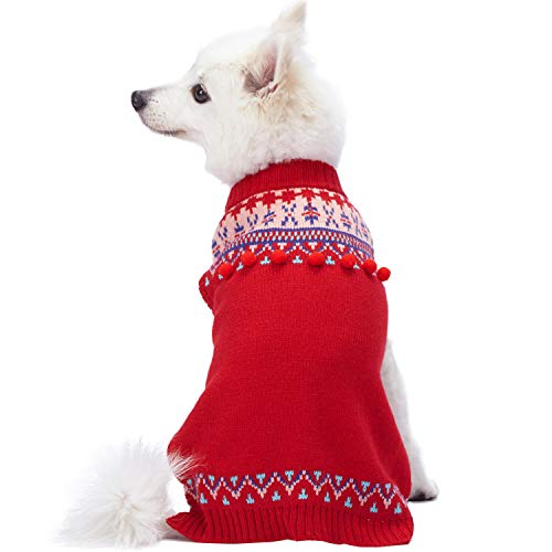 Blueberry Pet Icelandic Lopi Pullover Dog Jumper in Holiday Red, Back Length 30cm, Pack of 1 Clothes for Dogs
