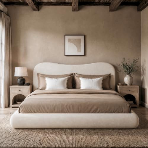 Image of RECCI AirFrame King Upholstered Bed Frame with Camelback Curved Headboard