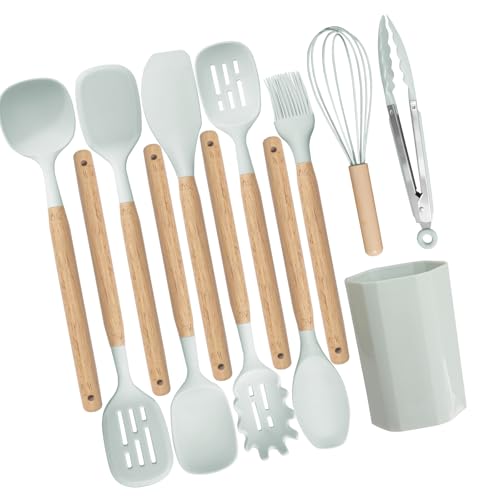 Juego de utensilios de cocina multifuncionales de silicona en sartén antiadherente, funcional para varias tareas de cocina, juego de utensilios de cocina para cocineros caseros, chefs, cocina, sin