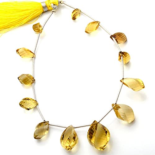 Quartz citron naturel briolette facettée 9-17mm pour fil de bijoux DIY