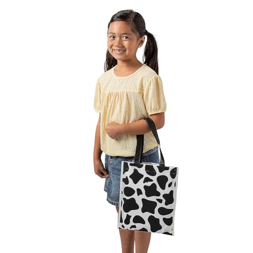 Fun Express Medium Cow Print Nonwoven Tote Bags - 10" x 12" Stylish & Durable Lightweight Eco-Friendly - Ideal for Shopping Travel Grocery Storage Fashionable Black/White Design - 12 Pieces3