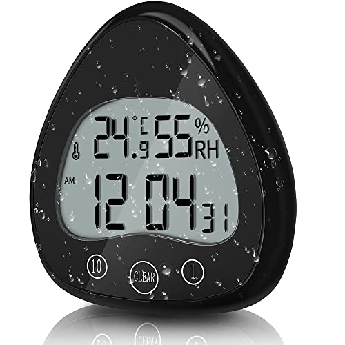 Reloj de pared digital de baño con ventosa termómetro e higrómetro electrónico negro