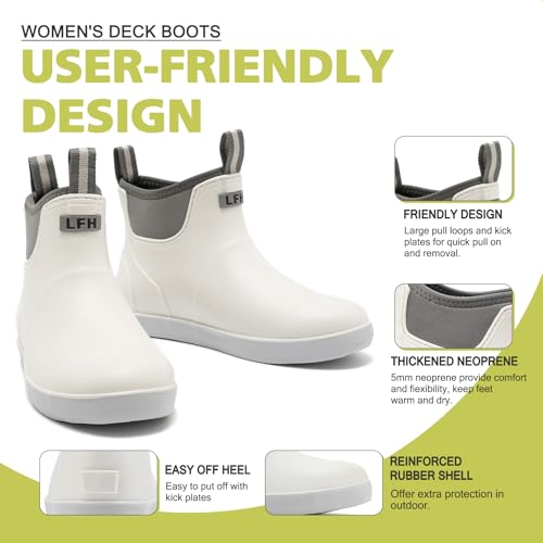 Women's Deck Boots, Waterproof Ankle Rain Boots with Anti-Slip Traction, Rubber Garden & Fishing Boots for Boating, Camping, Farming & Outdoor Work - Image 4