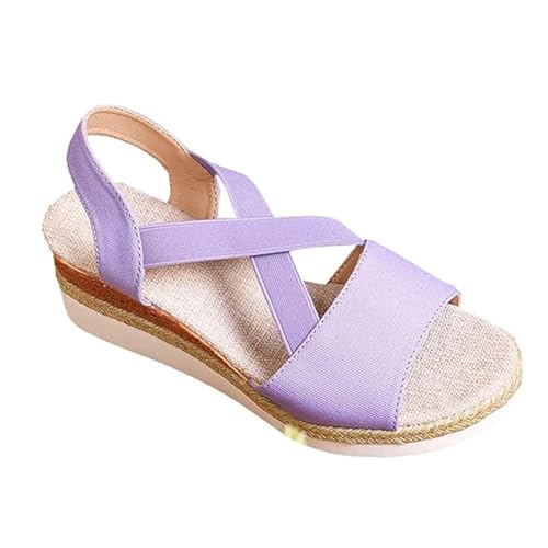 Womens Wedge Heel Summer Sandals, Fashion Cross Strap Open Toe Adjustable Elastic Ankle Platform Wedge Sandals, Leisure Comfortable Non-slip Sports Shoes, for Outdoor Walking, Leisure