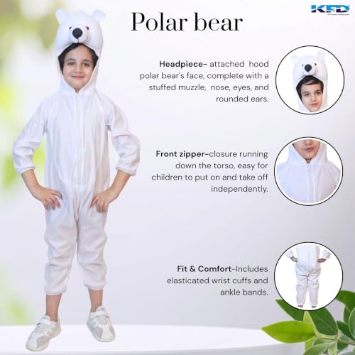 Image of Kaku Fancy Dresses Polar Bear Animal Fancy Dress Costume for Kids | White Costume with Hood | School Function, Fancy Dress Competition & Theme Wear | 7 To 8 Years