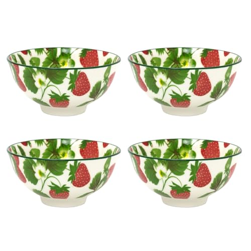 Image of Carousel Home Pack of 4 Small Strawberry Field Bowls | Vibrant Ceramic Bowls with Strawberry & Floral Design | Perfect for Snacks, Dips, Desserts, or Side Dishes - 12cm